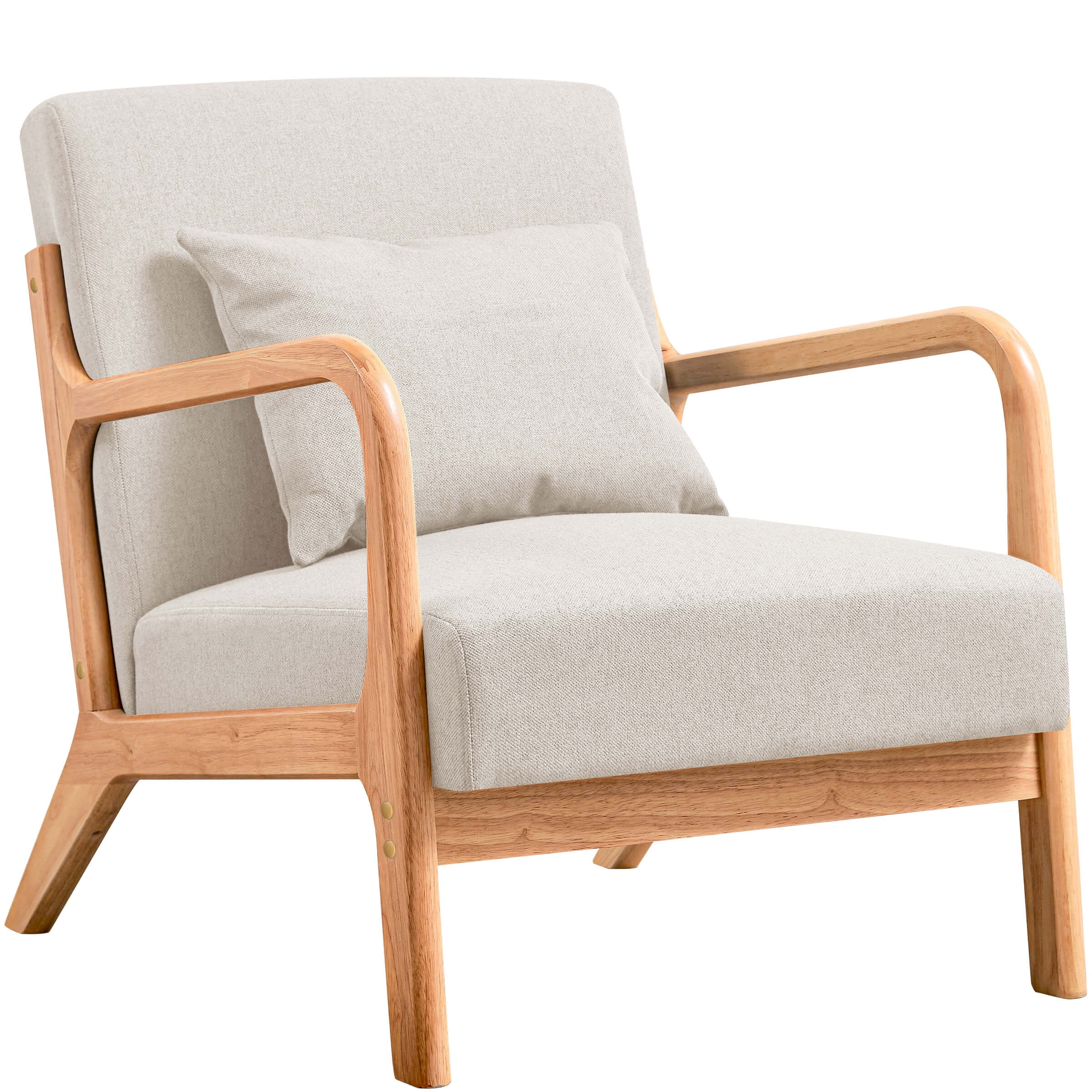 Subrtex Modern Accent Chair Linen Upholstered Arm Chairs with Solid Wood Frame, Beige