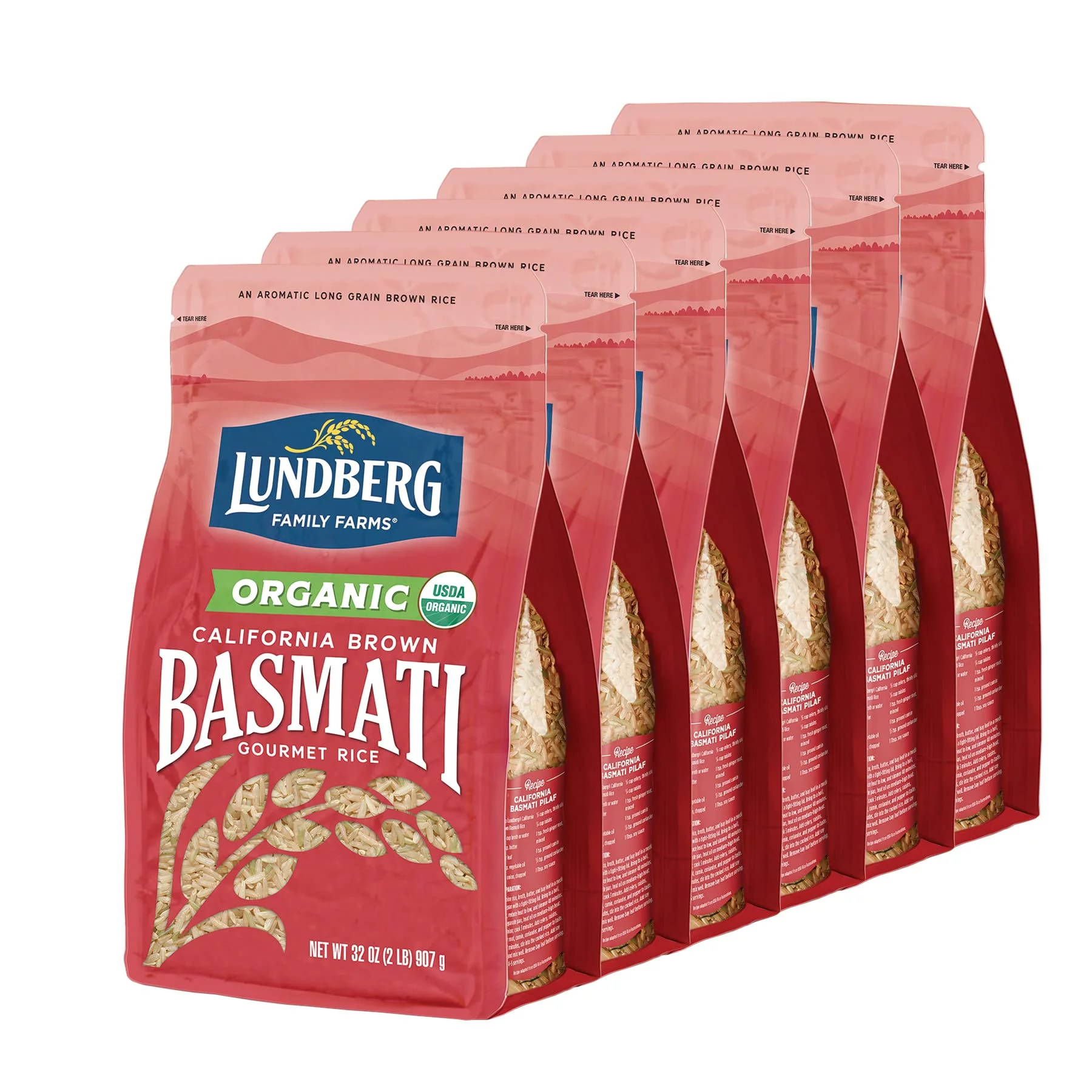 Lundberg Family Farms - Organic California Brown Basmati Rice, Pleasant Aroma, Won,T Clump When Cooked, High Fiber, 100% Whole Grain, Usda Certified Organic, Gluten-Free, Non-Gmo, 32 Ounce (Pack
