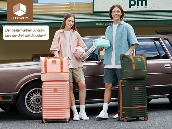 Joyway Carry On Luggage 20 Inch Expandable Suitcase with Spinner Wheel, 4 Piece Hard Shell Luggage Set with TSA Lock(White brown)