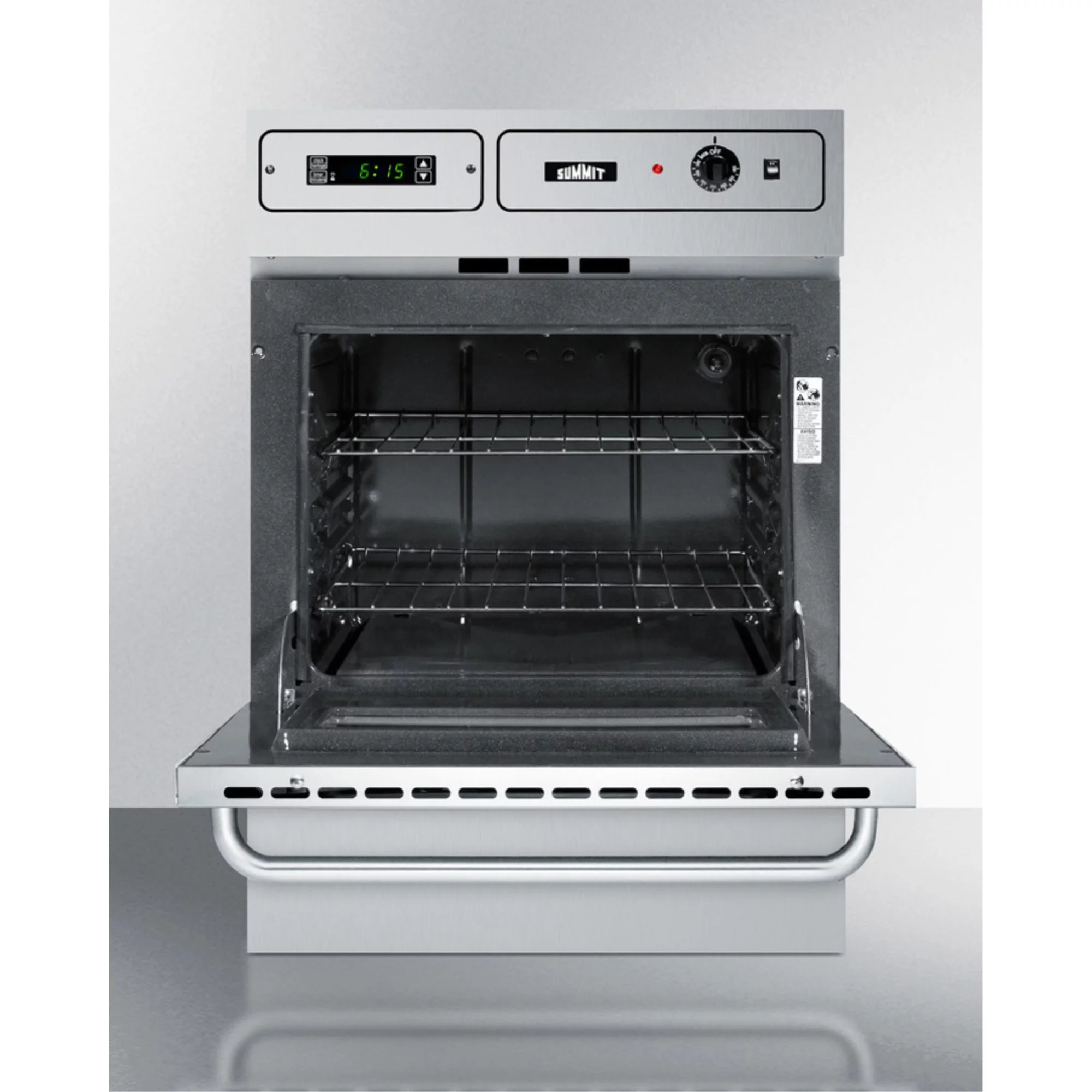 Stainless steel gas wall oven with electronic ignition and digital clock/timer; for cutouts 22 3/8