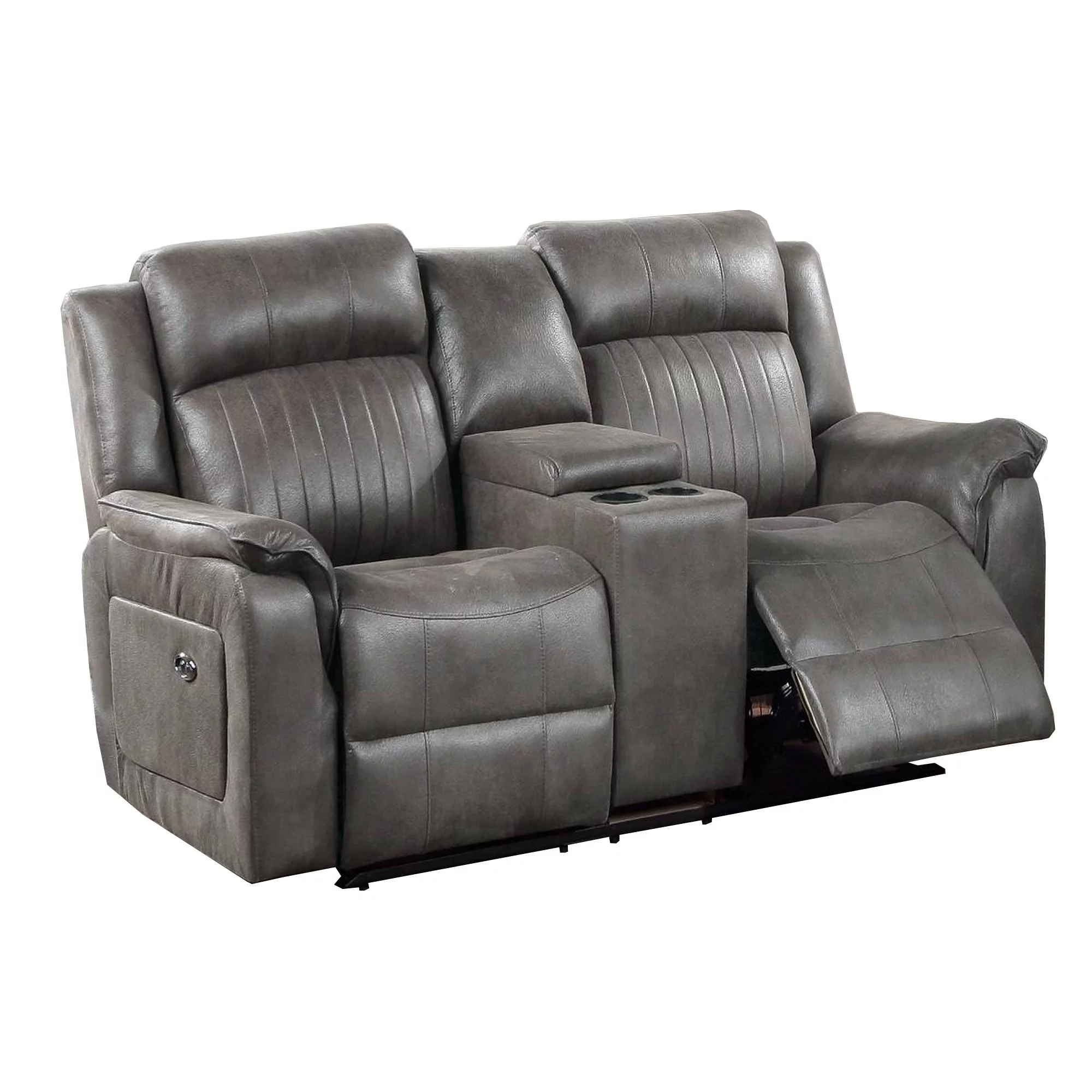 Fabric Manual Loveseat with 2 Cupholders and Console, Gray