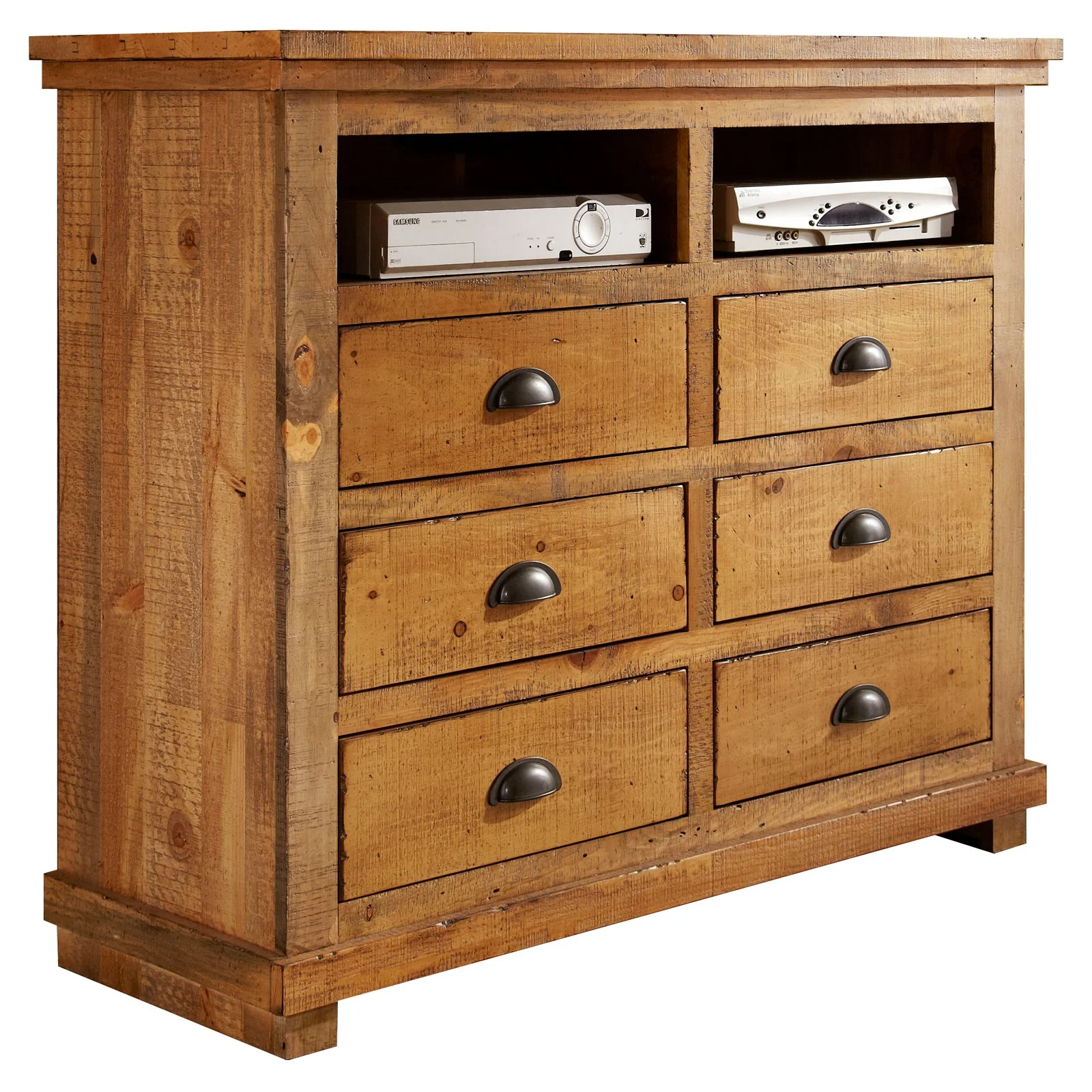 Progressive Furniture Willow 6 Drawer Media Chest in Distressed Pine