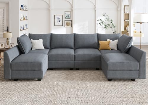 HONBAY Modular Sectional Sofa U Shaped Sectional Modular Sofa with Storage Convertible Sectional Couch for Living Room, Grey