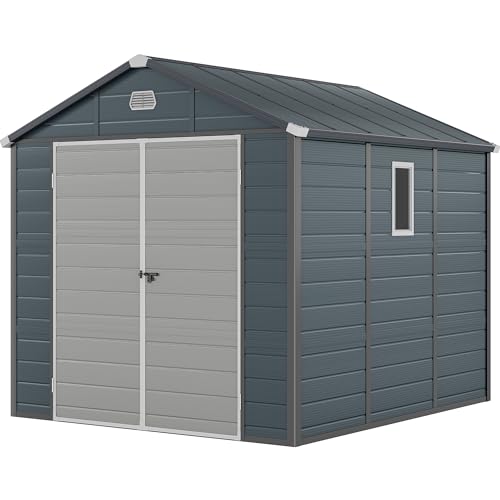 YITAHOME 8x6.2FT Outdoor Storage Shed w/o Floor, All-Weather Plastic Shed with Lockable Doors, Window & Vents, Plastic Tool Shed for Backyard, Patio, Poolside, Lawn, Gray