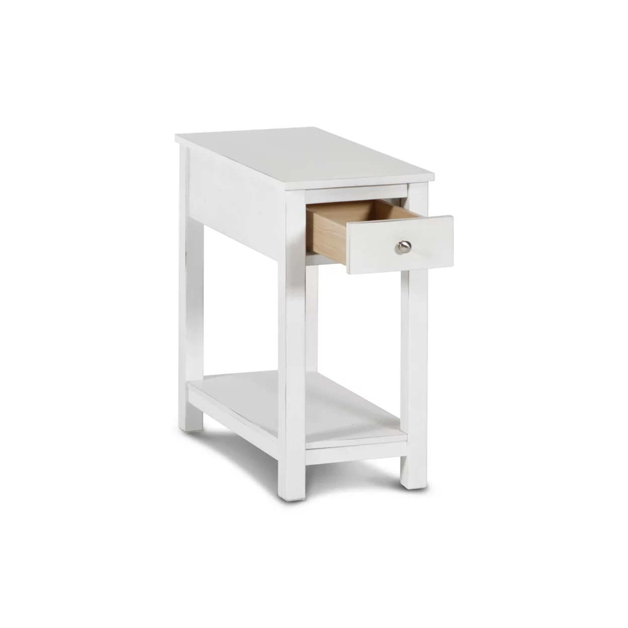 Nili 24 Inch Side End Table, Crisp White Finish, Single Drawer and Shelf- Saltoro Sherpi