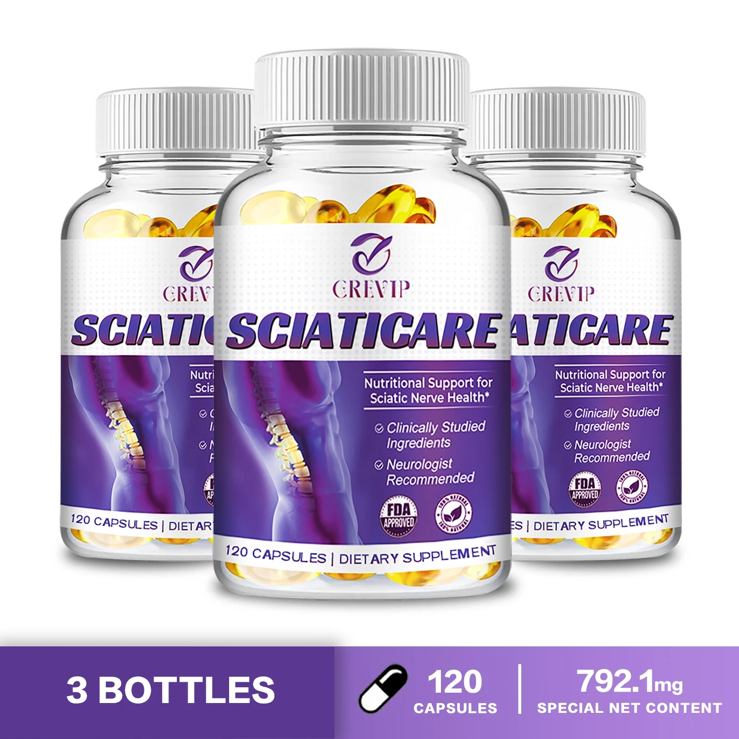 Grevip Sciaticare - with R-ALA, Acetyl L-Carnitine HCL - Nerve Soothing Formula 120pcs (1/3/5 Pack)