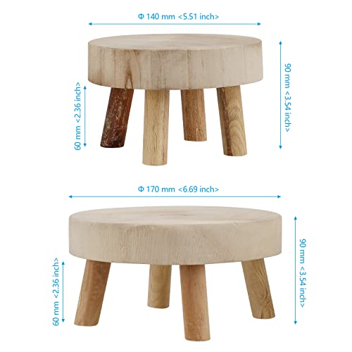 4 PCS Mini Wooden Stool Plant Stand, Small Plant Display Stool, Wood Plant Riser Stands, Round Wood Plant Holder for Indoor and Outdoor Home Decor, 2 Sizes