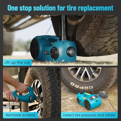 SEESII Electric Car Jack Kit: 5 Ton 12V Hydraulic Jack with Electric Impact Wrench and Tire Inflator Pump, 6.1-17.7 Inch Lift Range for SUV/Truck/Sedan Emergency Roadside Tire Change & Garage Repair