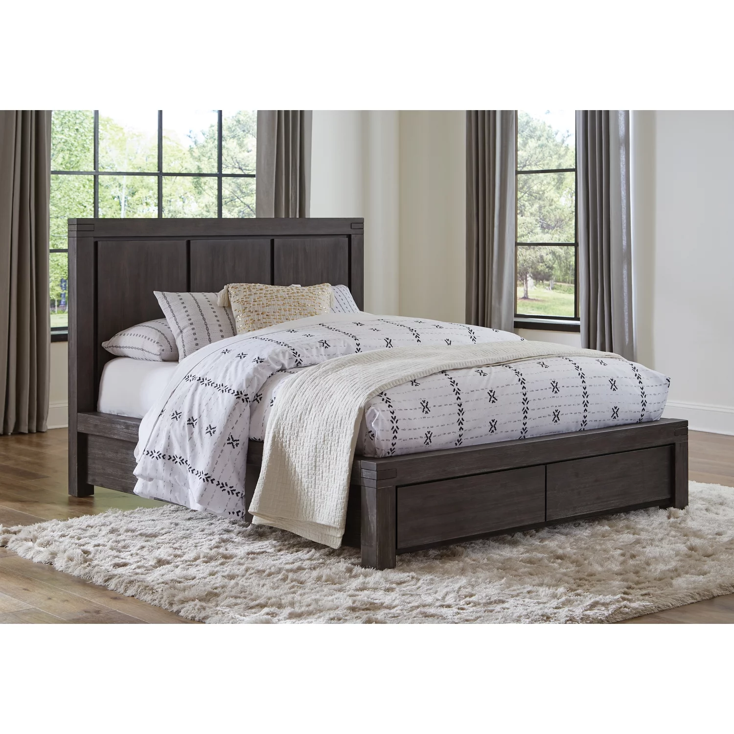 Modus Meadow Solid Wood California King Panel Platform Bed in Graphite
