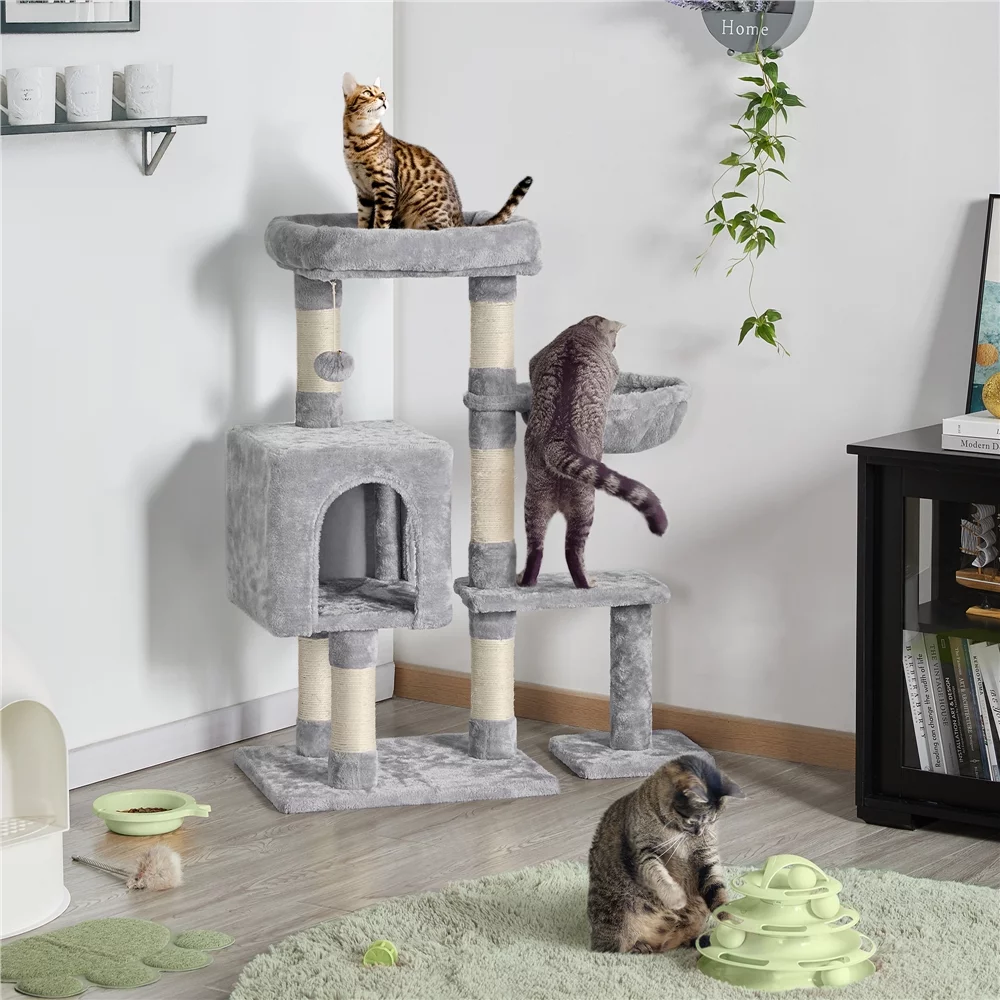 Topeakmart 38″ Cat Tree w/ Condo Perch Basket Scratchers, Light Gray