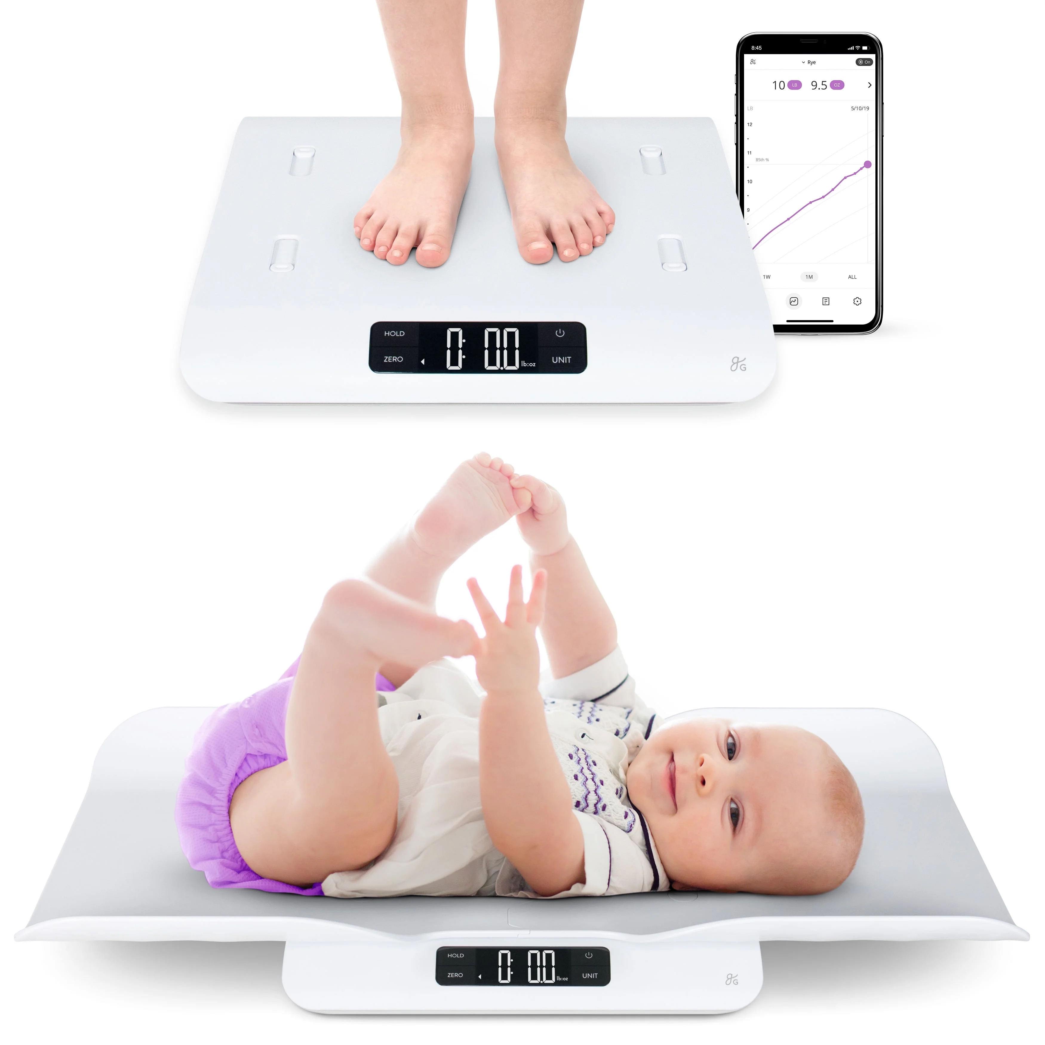 Greater Goods Smart Bluetooth Baby Scale with in-House Algorithm for Wiggly Babies, Infants, and Toddlers