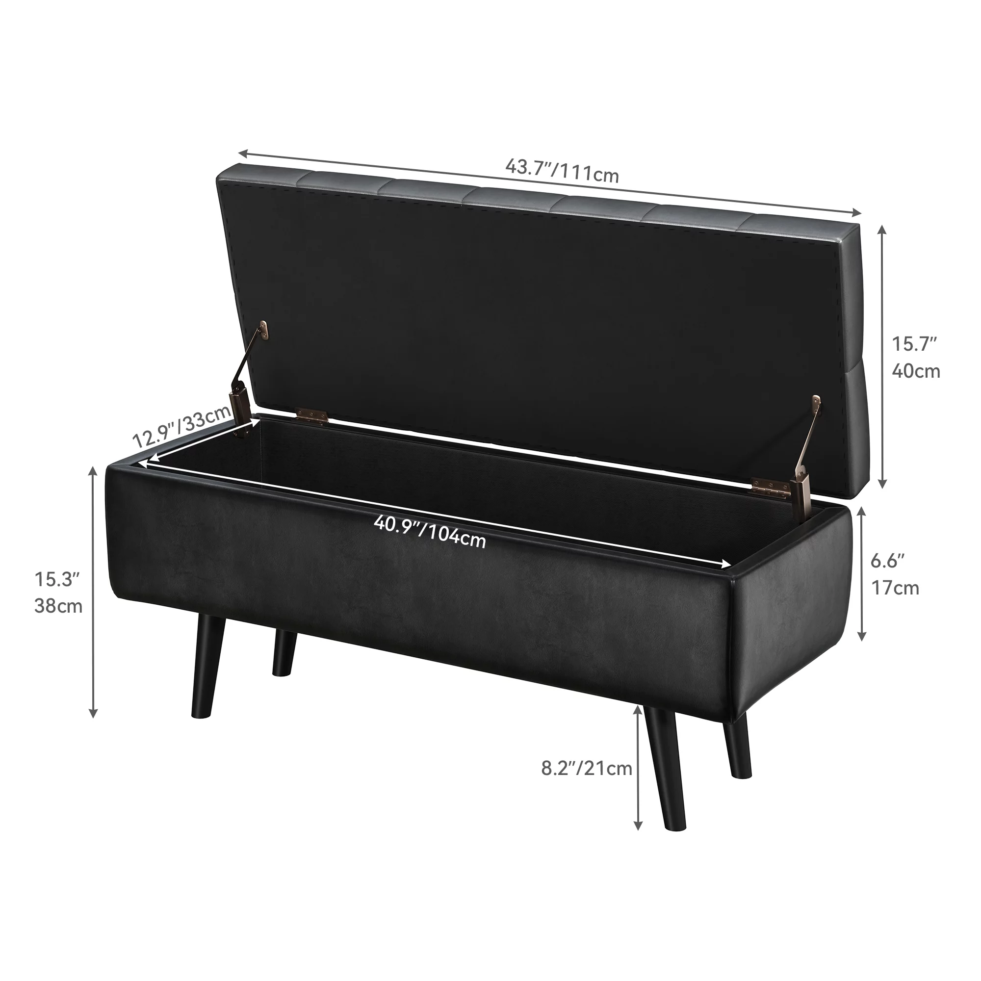 Dextrus Storage Ottoman Bench, Faux Leather Storage Bench in Upholstered Fabrics for Bedroom, Living Room (Black)