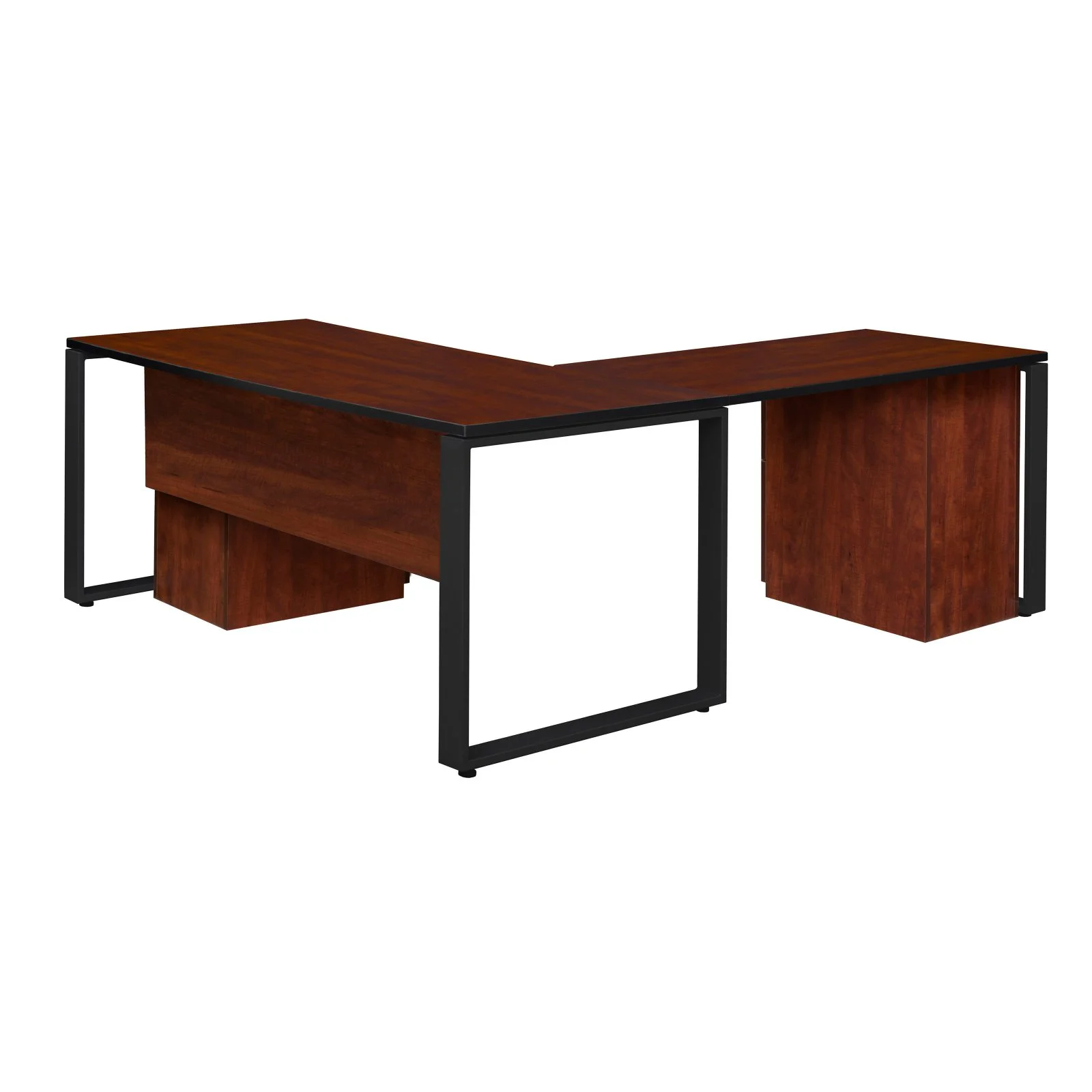 Regency  66 x 30 in. Structure Double Laminate Pedestal L-Desk with 48 x 24 in. Return, Cherry & Black