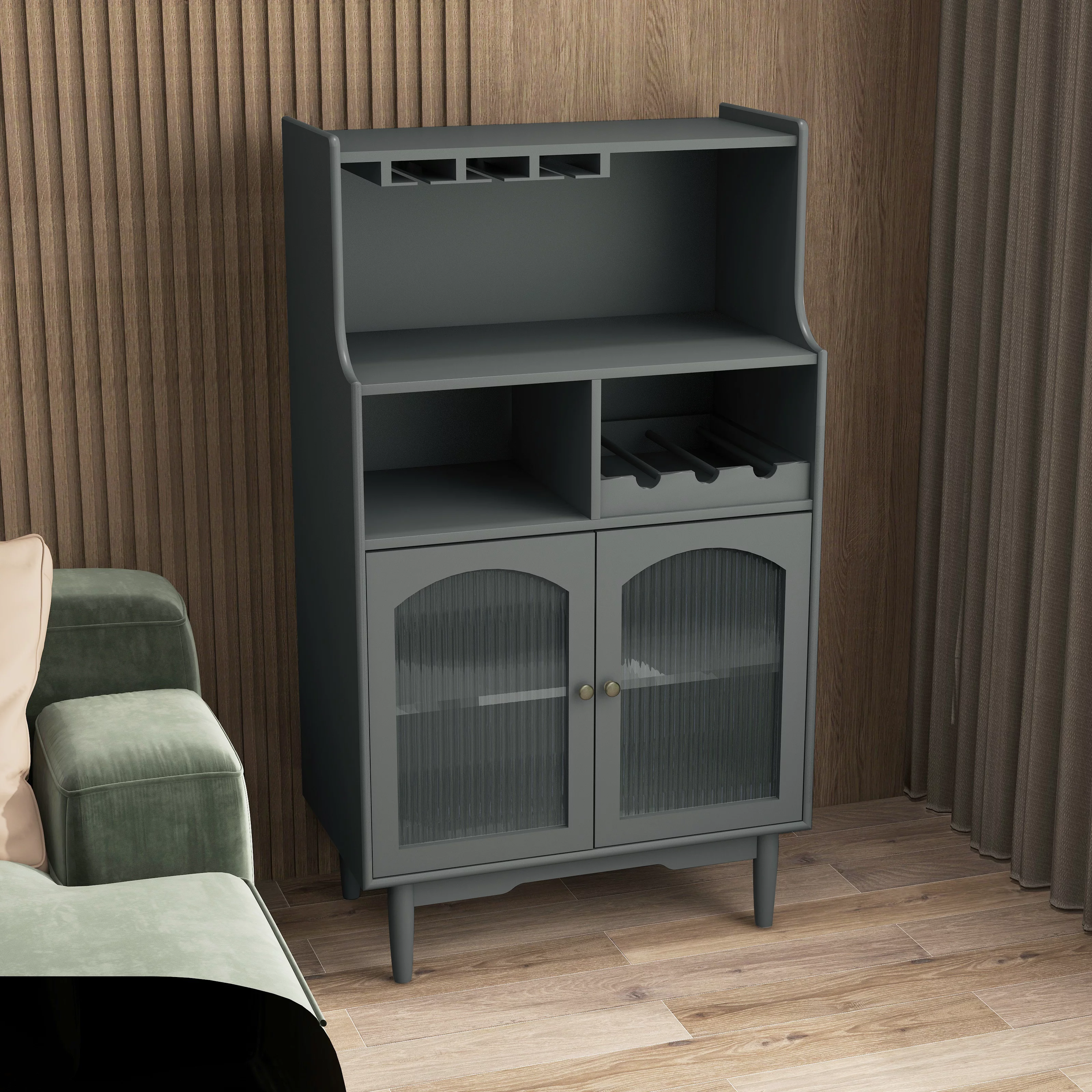 Dcenta Living Room Grey color cabinet with removable rack and glass rack, one cabinet with glass doors