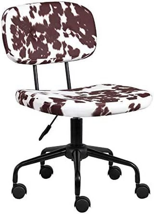 NLIBOOMLife Plush Fabric Cow Office Chair  Cute Animal Print Task Chair  Industrial Retro Looking  Adjustable Height and Swivel Back with Arms