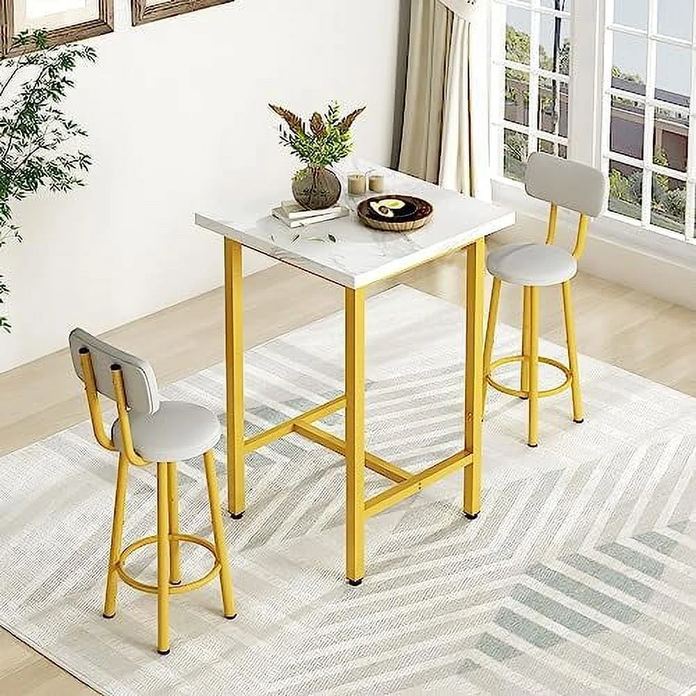 NLIBOOMLife 39.4\u201D Dining Table Set for 2  Rectangle  Table and Chairs Set with 2 PU Leather Backrest Stools  Pub Dining Room Table Set for Kitchen    Living Room  Breakfast Nook  Sma