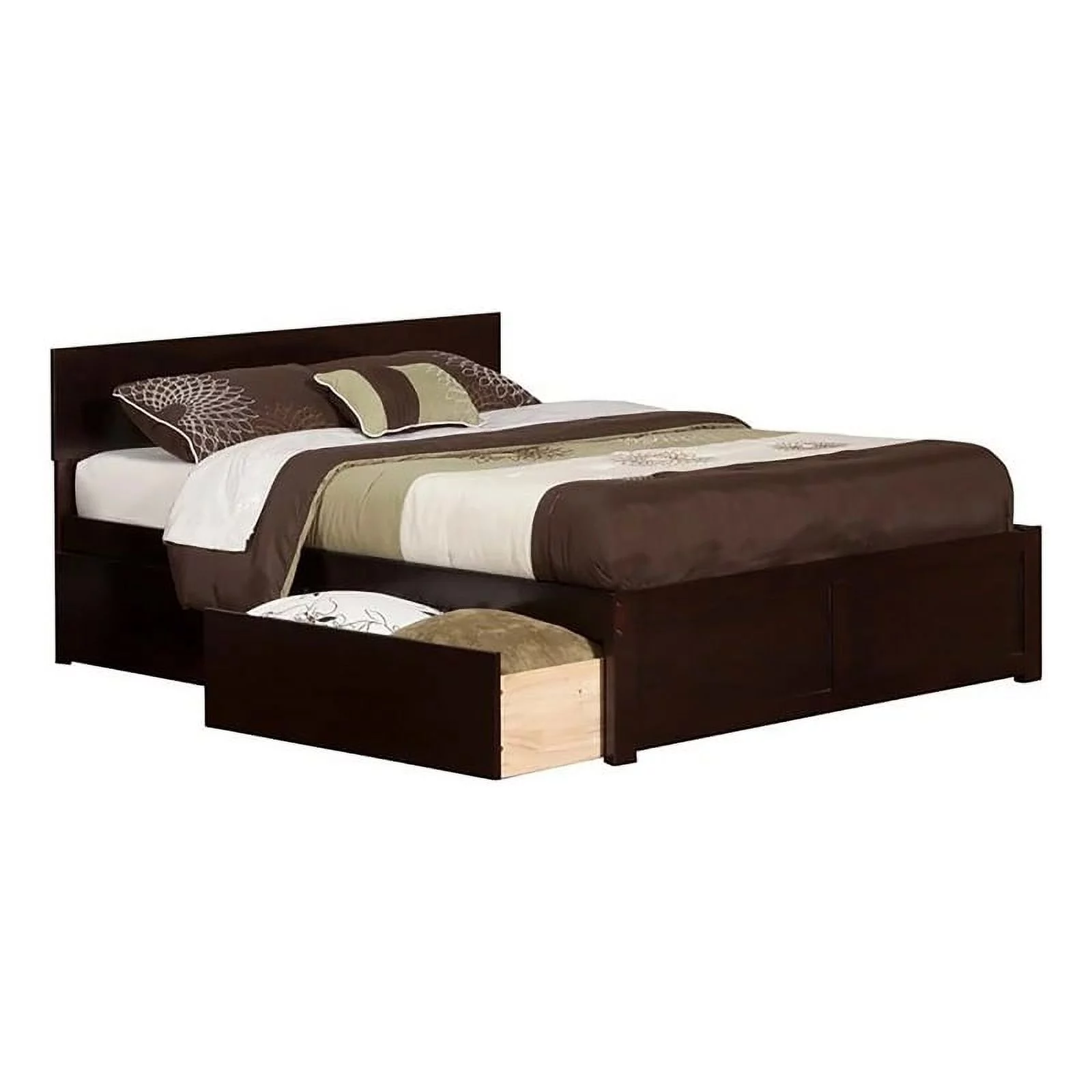 Leo & Lacey Transitional Solid Wood Queen Storage Platform Bed in Espresso