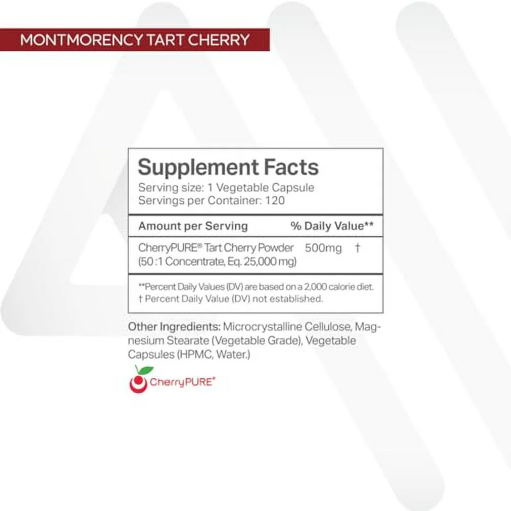 Anew Vita Montmorency Tart Cherry - Muscle Recovery, CherryPure 50:1 Concentrate eq. 25,000 mg, Rich in Antioxidants & Flavonoids, Plant-Based, Gluten-Free - 120 Veggie Capsules, Made in USA