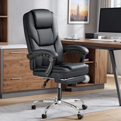 Furmax Office Chair with Footrest Ergonomic High Back Design Executive Computer Desk Chair400lbs, 90-155° Reclining Leather Home Office Desk Chairs Swivel Task Chairs with Wheels (Brown)
