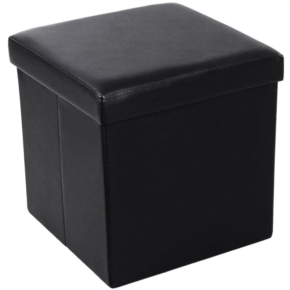 SamyoHome 15 Inches Folding Storage Ottoman, Cube Storage Boxes Footrest Stool, Small Ottomans with Foam Padded Seat Black