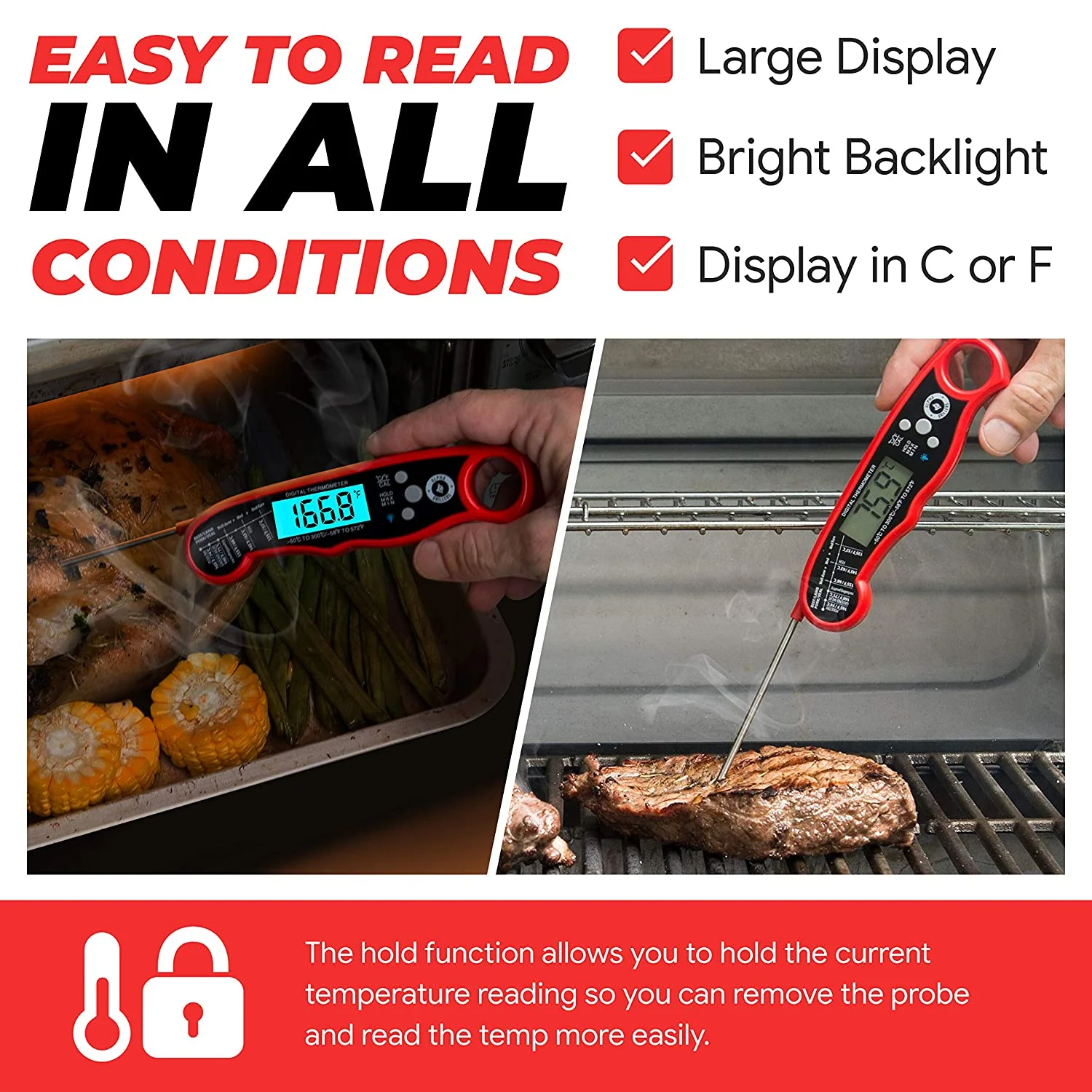 Alpha Grillers Instant Read Meat Thermometer for Grill and Cooking. Best Waterproof Ultra Fast Thermometer with Backlight & Calibration. Digital Food Probe for Kitchen, Outdoor Grilling and BBQ!