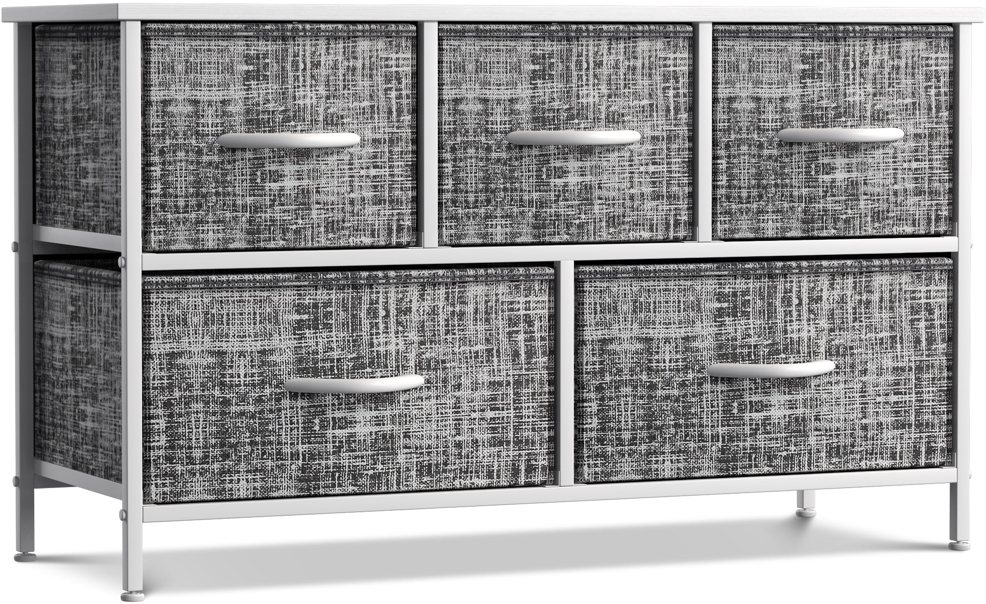 Sorbus Dresser with 5 Drawers - Furniture Storage Chest Tower Unit for Bedroom, Hallway, Closet, Office Organization - Steel Frame, Wood Top, Easy Pull Fabric Bins (Gray/White)