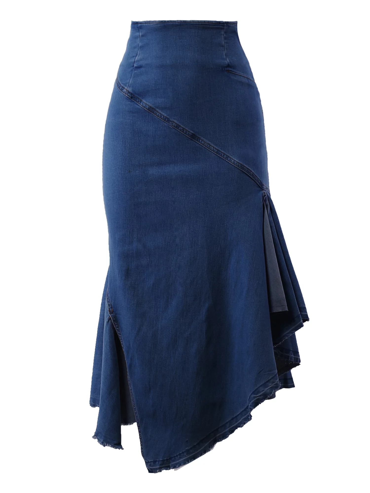 A2Y Women's Casual Rayon High Waist Back Zipper Denim Jean Long Skirts Dark Wash L