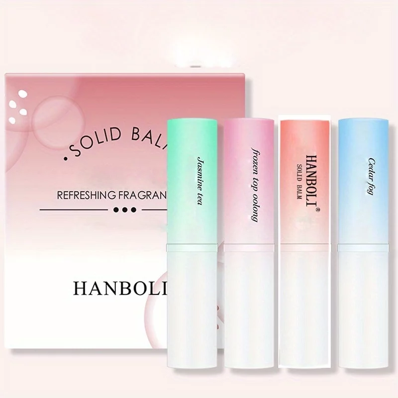 Solid Perfume, 4 Fragrance Long Lasting Refreshing Natural Pocket Balm Stick, Fruity And Floral Scent Pheromone Cologne With Peach Jasmine Tea Cedar For Cover Sweat, For Men Women Travel Sports