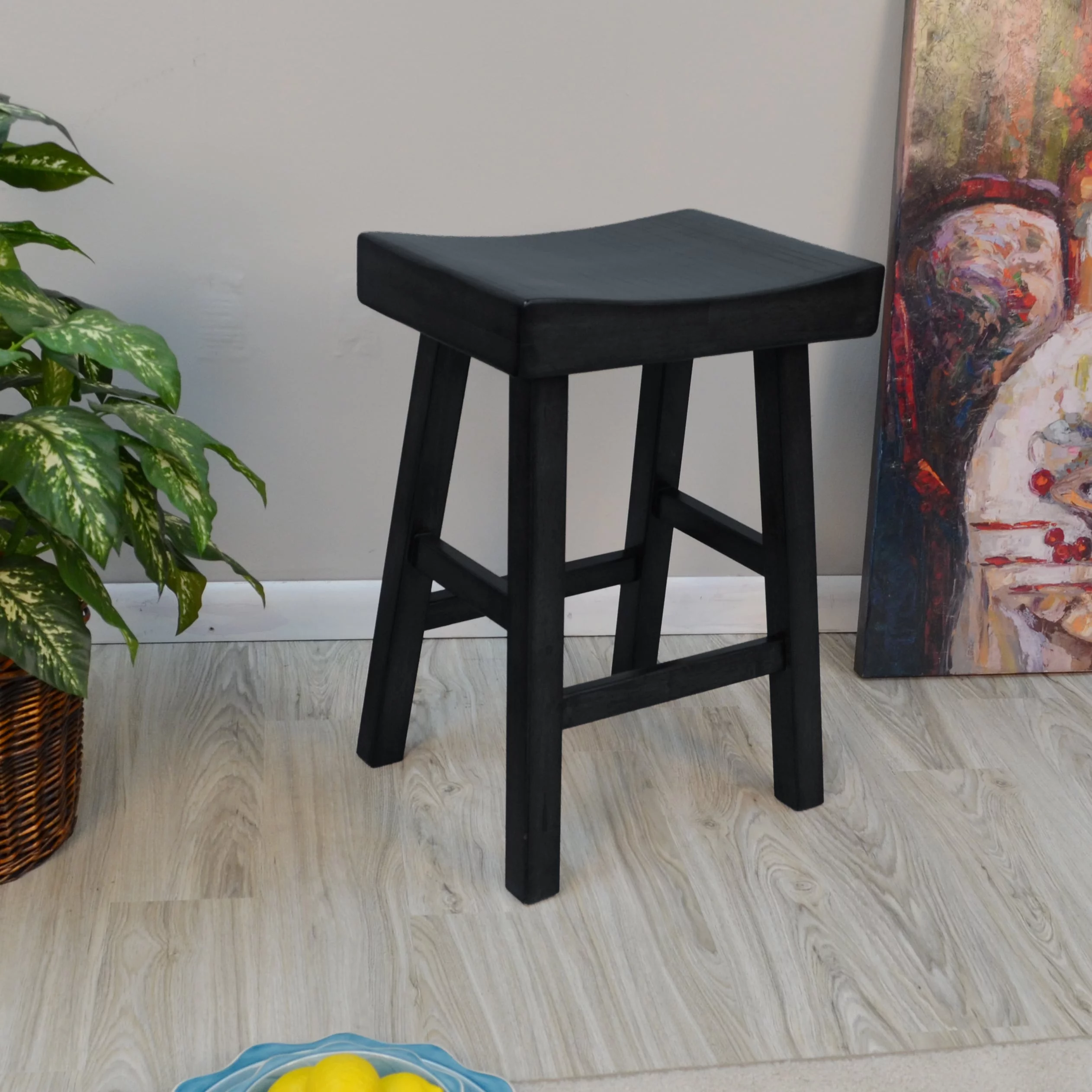 Carolina Chair and Table Trym Wood Saddle Seat Counter Stool Black Antique