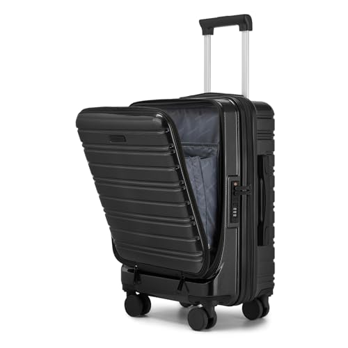 LARVENDER Carry On Luggage 22x14x9 Airline Approved, 20 Inch Expandable PC+ABS Hardside Suitcase Carry On Luggage with Spinner Wheels TSA Lock for Women Men (Black)