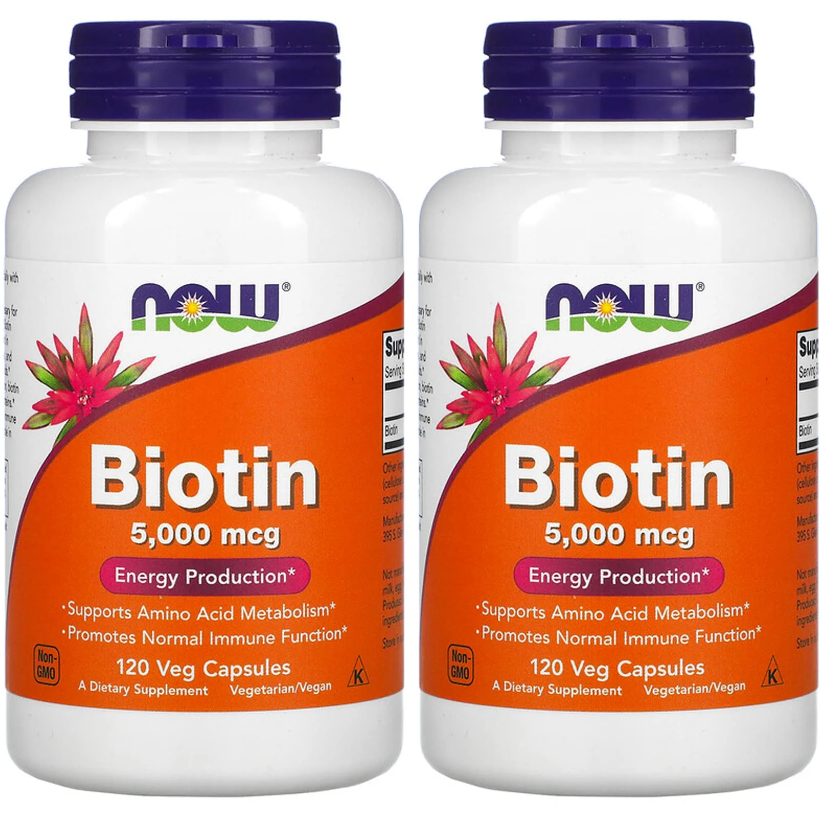 Now Biotin 5,000 Mcg - 120 Vcaps (Pack Of 2 Bottles)