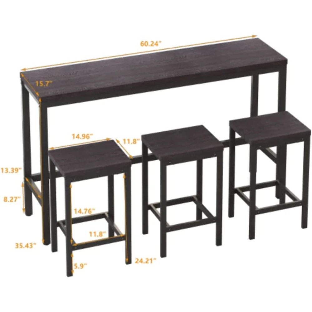 Easy to Assemble Kitchen Dining Table Set with 3 Stools, Minimalist Style Dining Table Set for Offices, Bedrooms, and Restaurants