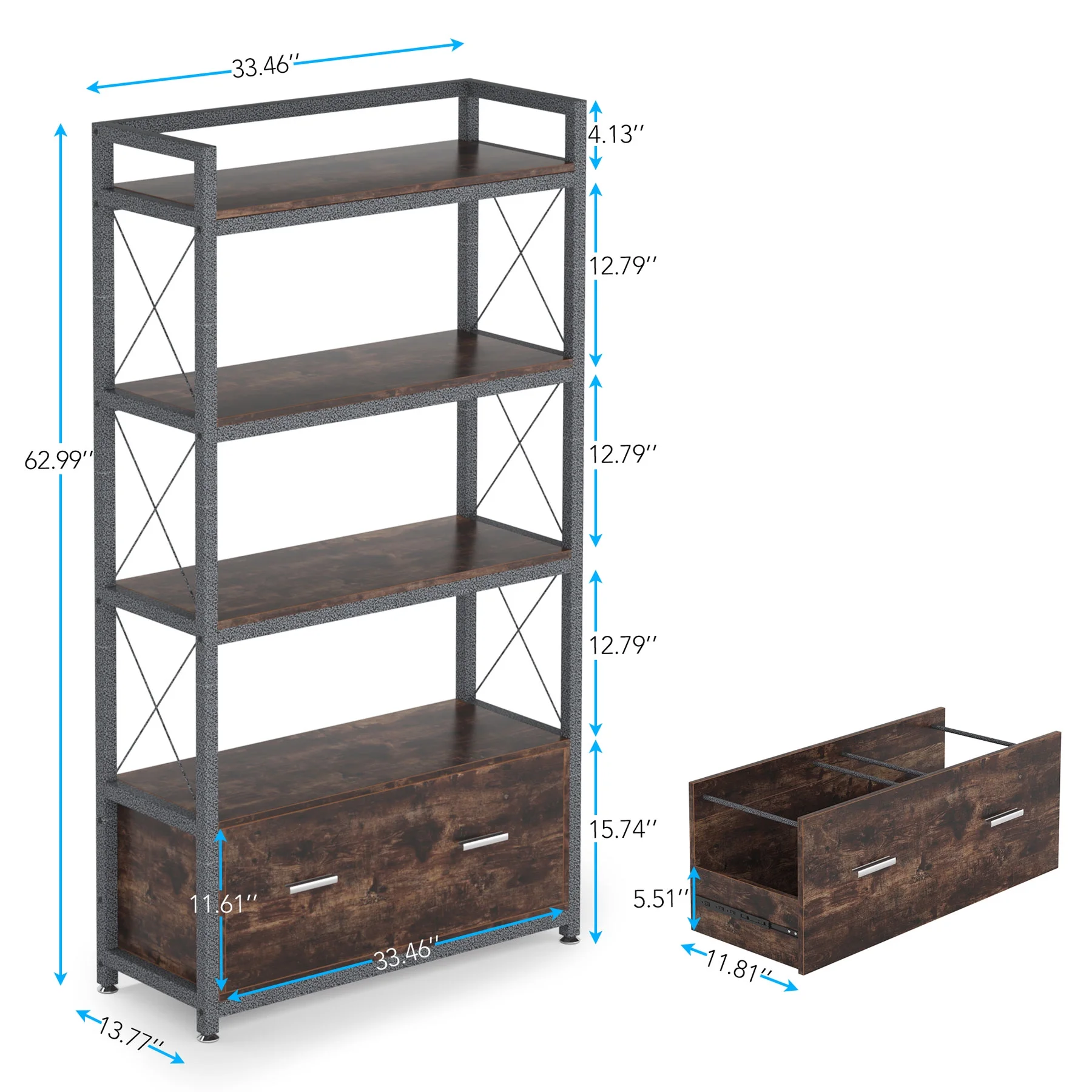 TribeSigns File Cabinet With Drawer, Free Standing Letter Size/A4 Size Lateral Filing Cabinet With Open Storage Shelves For Home Office