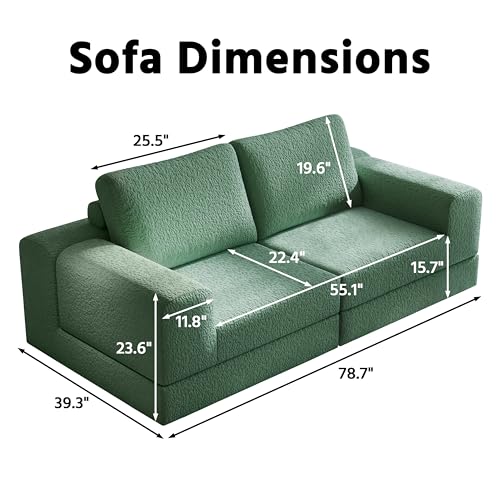 Cloud Modular Sectional Sofa, DIY Combination Modular Couch for Living Room, Unique Knitted Fabric Love Seat Couches with 2 Pillows, 2 Seater Comfy Sectional Couch with No Assembly (Beige)