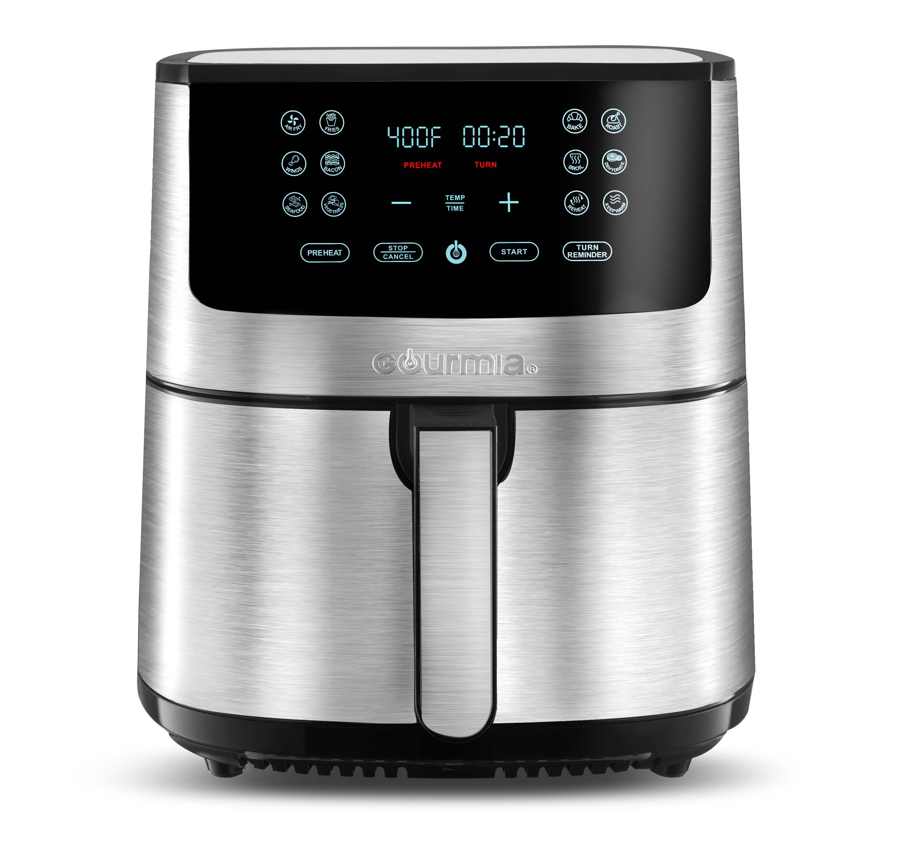 Gourmia 8-Qt Digital Air Fryer with Guided Cooking, Stainless Steel, 13.5 High, New