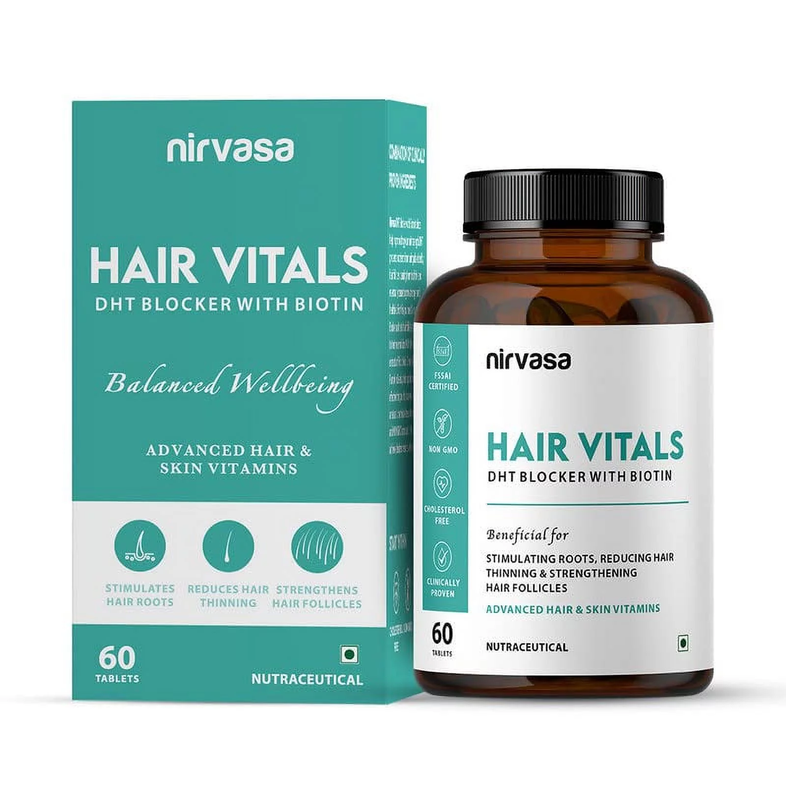 Nirvasa Hair Vitals DHT Blocker with Biotin Tablets - 60 Tablets