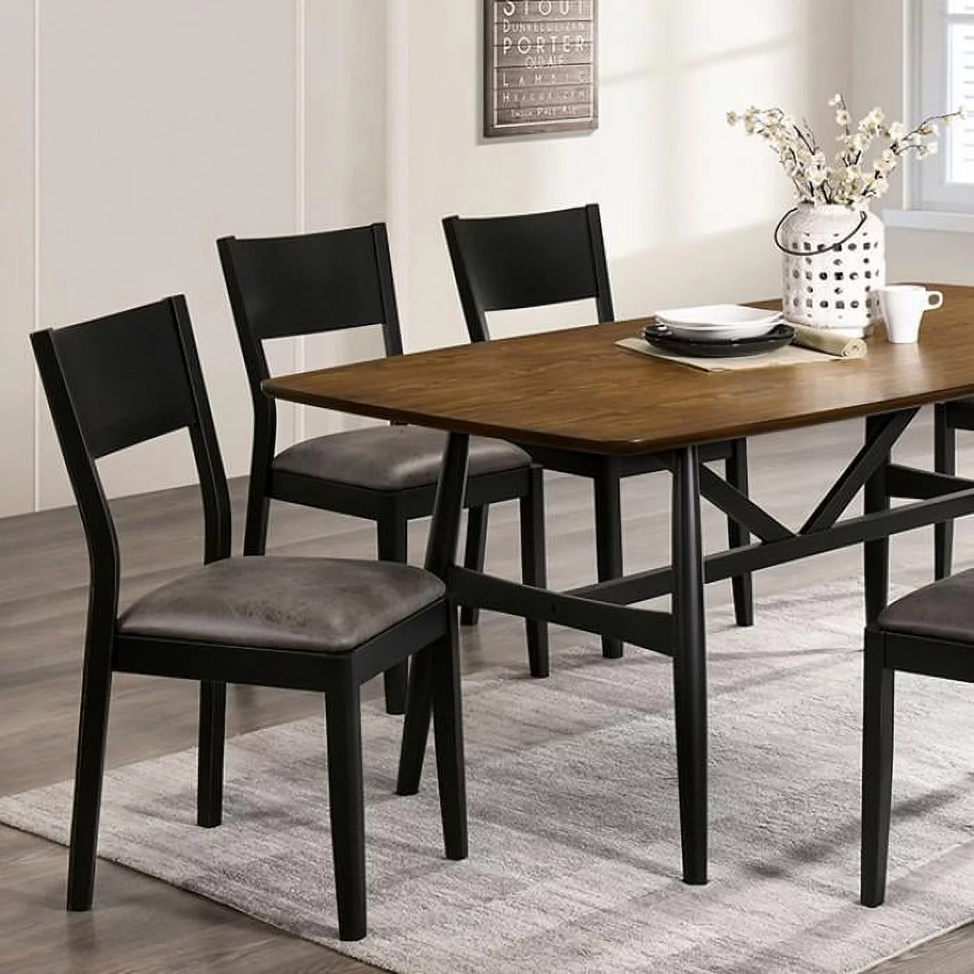 Mid-century Modern Antique Oak & Black Dining Room Set 7pcs FOA Oberwil