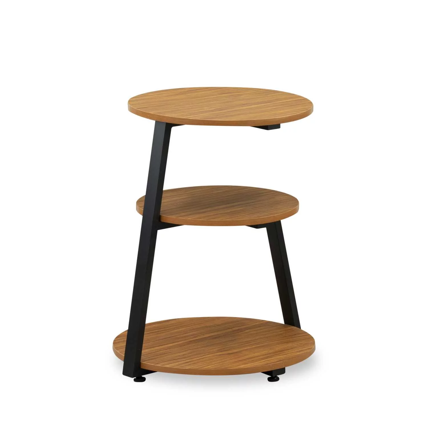 East West Furniture Driscoll Round Wooden and Metal End Table in Black/Oak