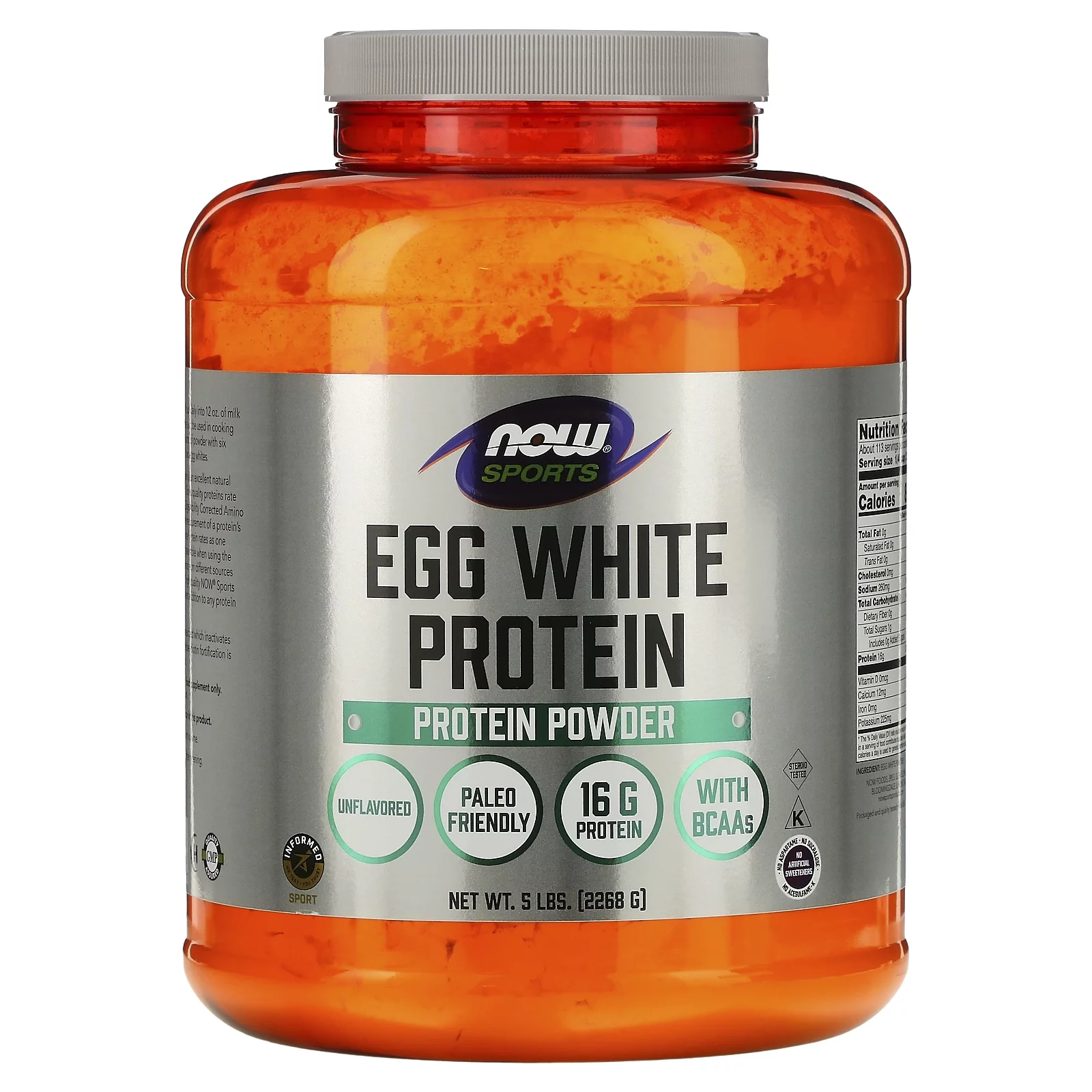 NOW Foods Sports, Egg White Protein Powder, Unflavored, 5 lbs (2,268 g)