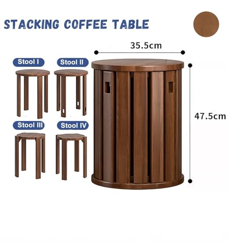 Stackable Stools Set of 4 | Round Side Table & Wooden Nesting Coffee Tables for Living Room | Space-Saving End Table for Bedroom & Small Spaces | Wood Modern Nightstand Stacking Stool No Installation(