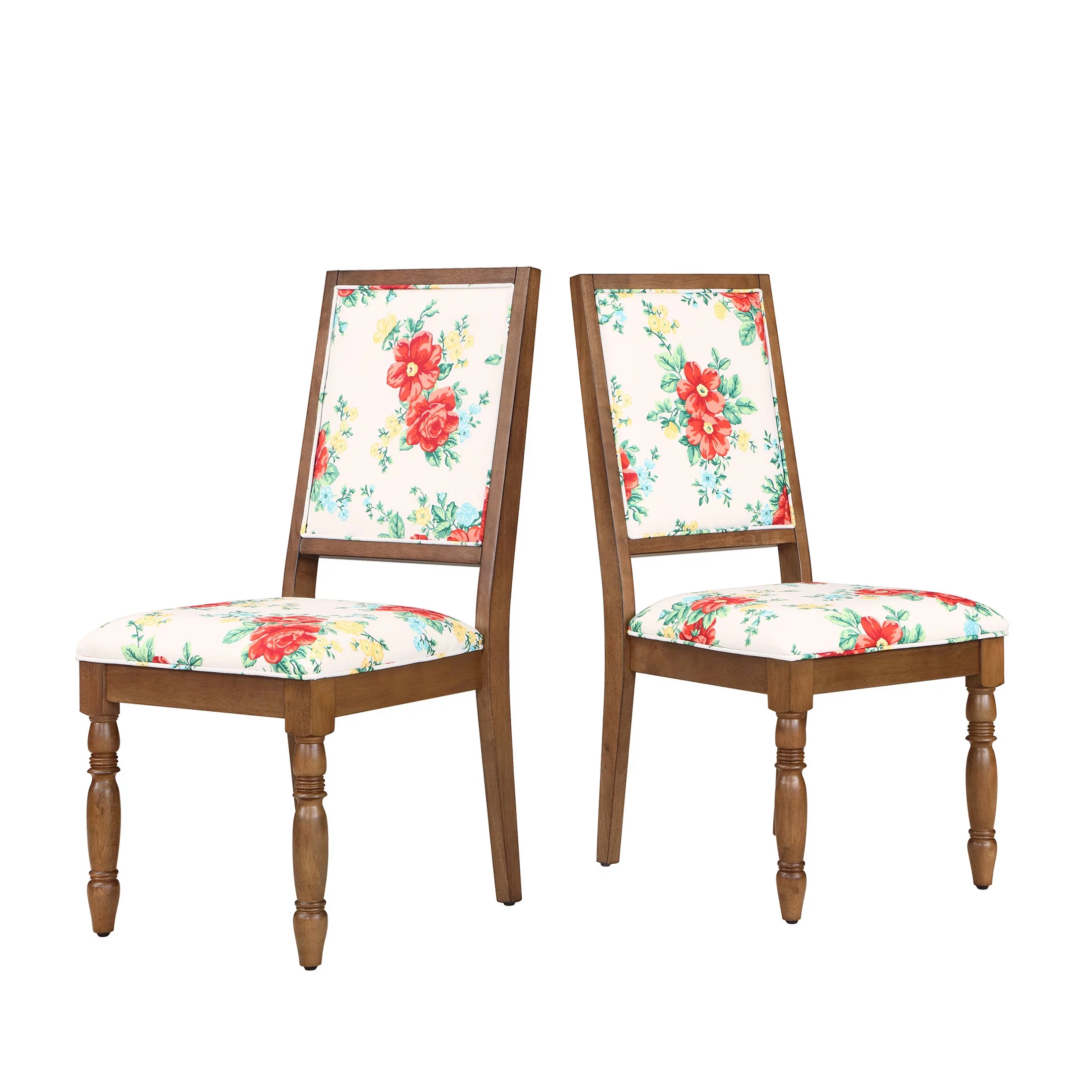 The Pioneer WomanCallie Vintage Floral Dining Chairs Made With Solid Wood Frame, Set of 2, Walnut Finish