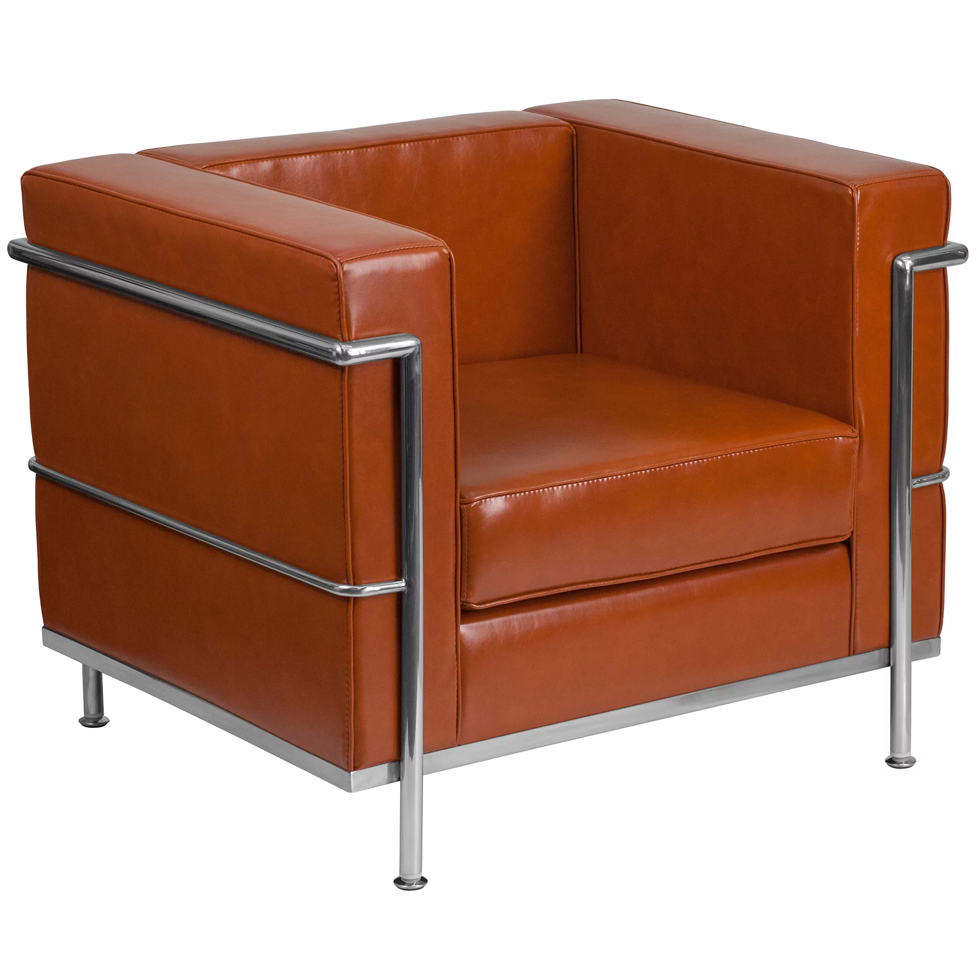 Emma + Oliver Contemporary Cognac LeatherSoft Chair with Double Bar Encasing Frame
