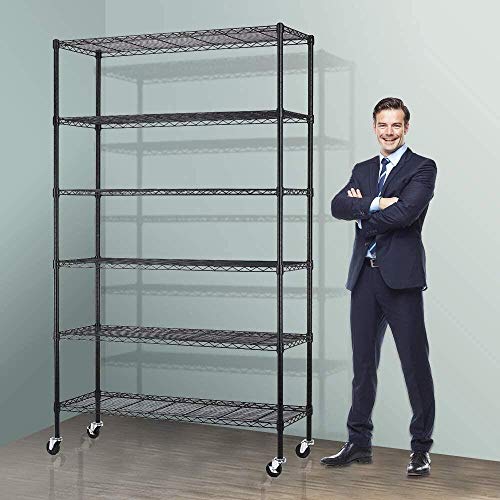 6-Tier Storage Shelves NSF Certified Wire Shelving Unit on Wheels Heavy Duty Metal Shelves Adjustable Steel Shelving 2100Lbs Capacity for Closet Pantry Basement- (18