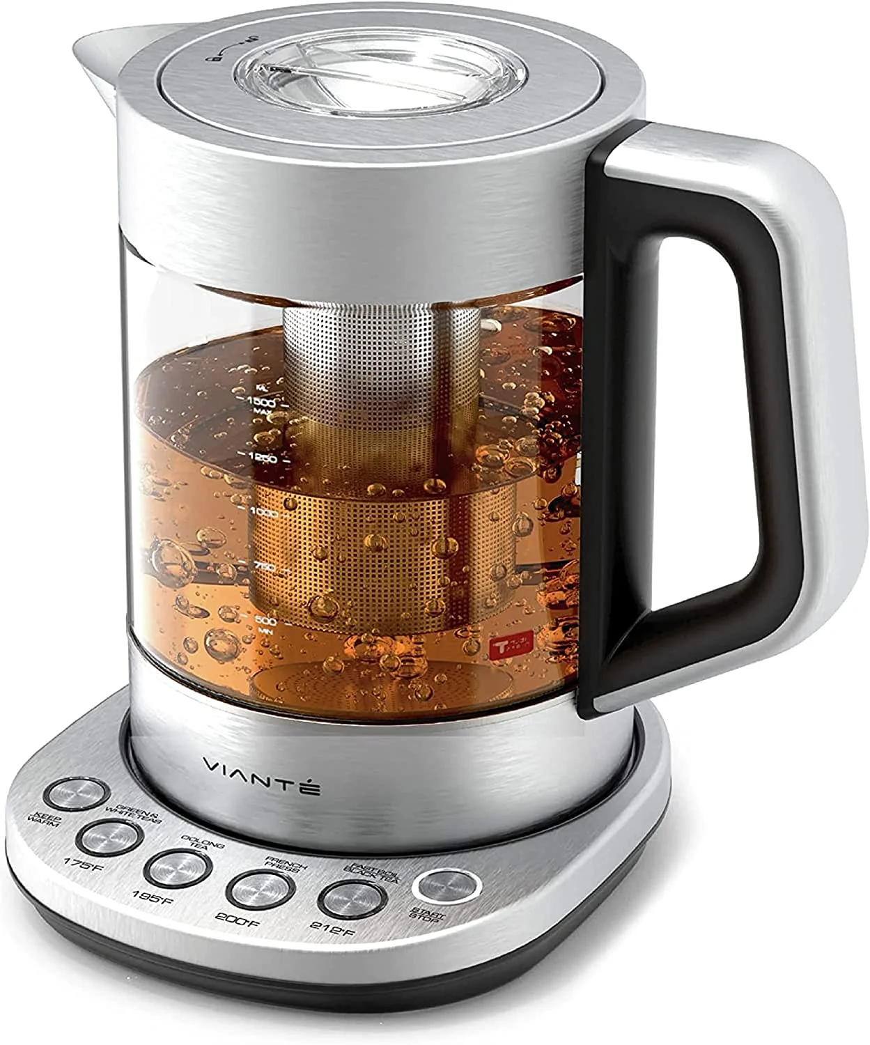 Excellent Hot Tea Maker Electric Glass Kettle with tea infuser and temperature control. Automatic Shut off. Brewing Programs for your favorite teas and Coffee. Stainless Steel Water Boile