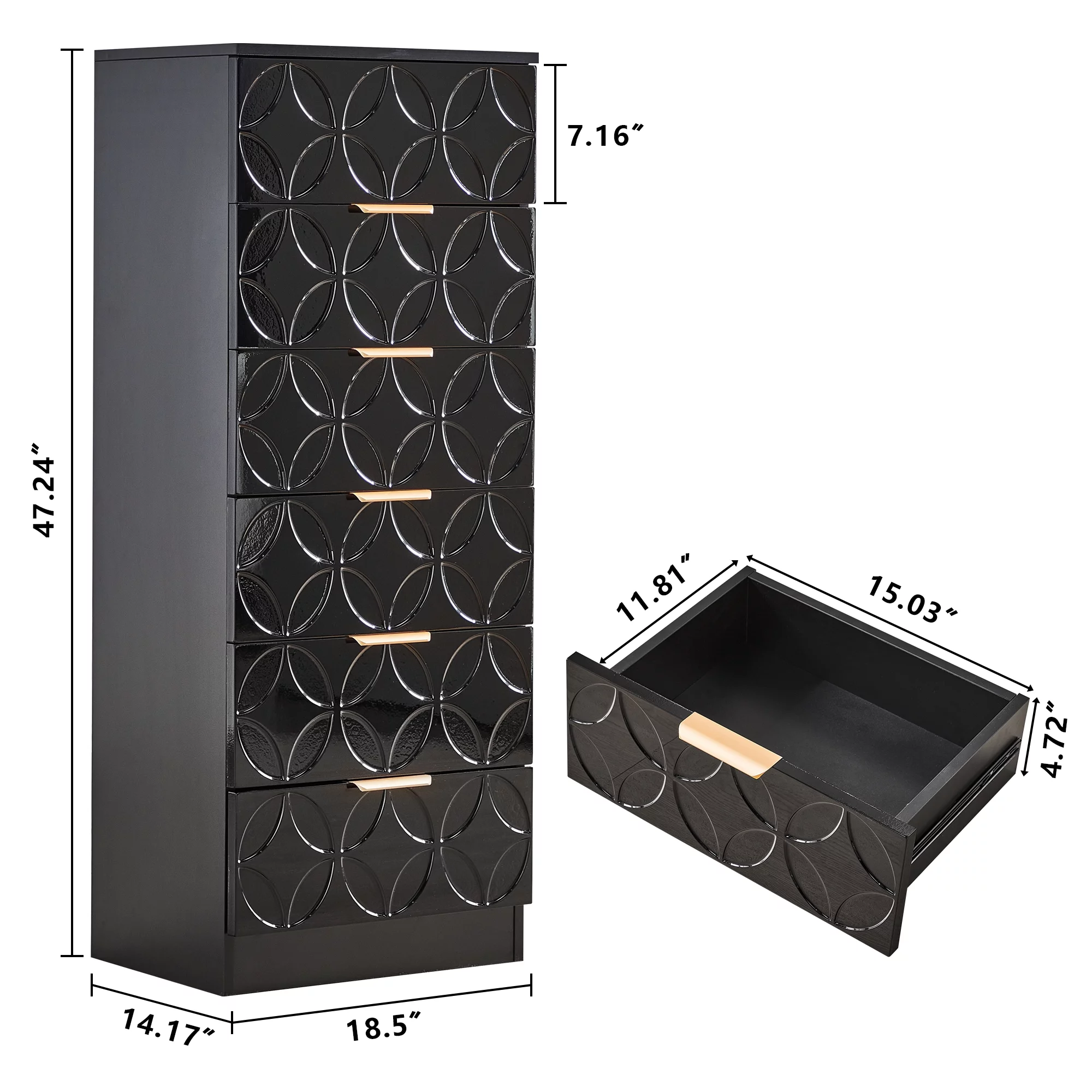 6 Drawer Black Dresser, Tall Storage Cabinet Chest of Drawer for Bedroom Living Room