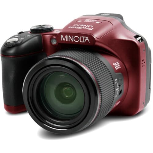 Minolta Pro Shot 20MP Digital Camera – 67x Optical Zoom, Full 1080p HD Video, Optical Image Stabilization, Wi-Fi, 3-inch Articulating LCD Screen, 27 Scene Modes – Includes 16GB SD Card (Black)