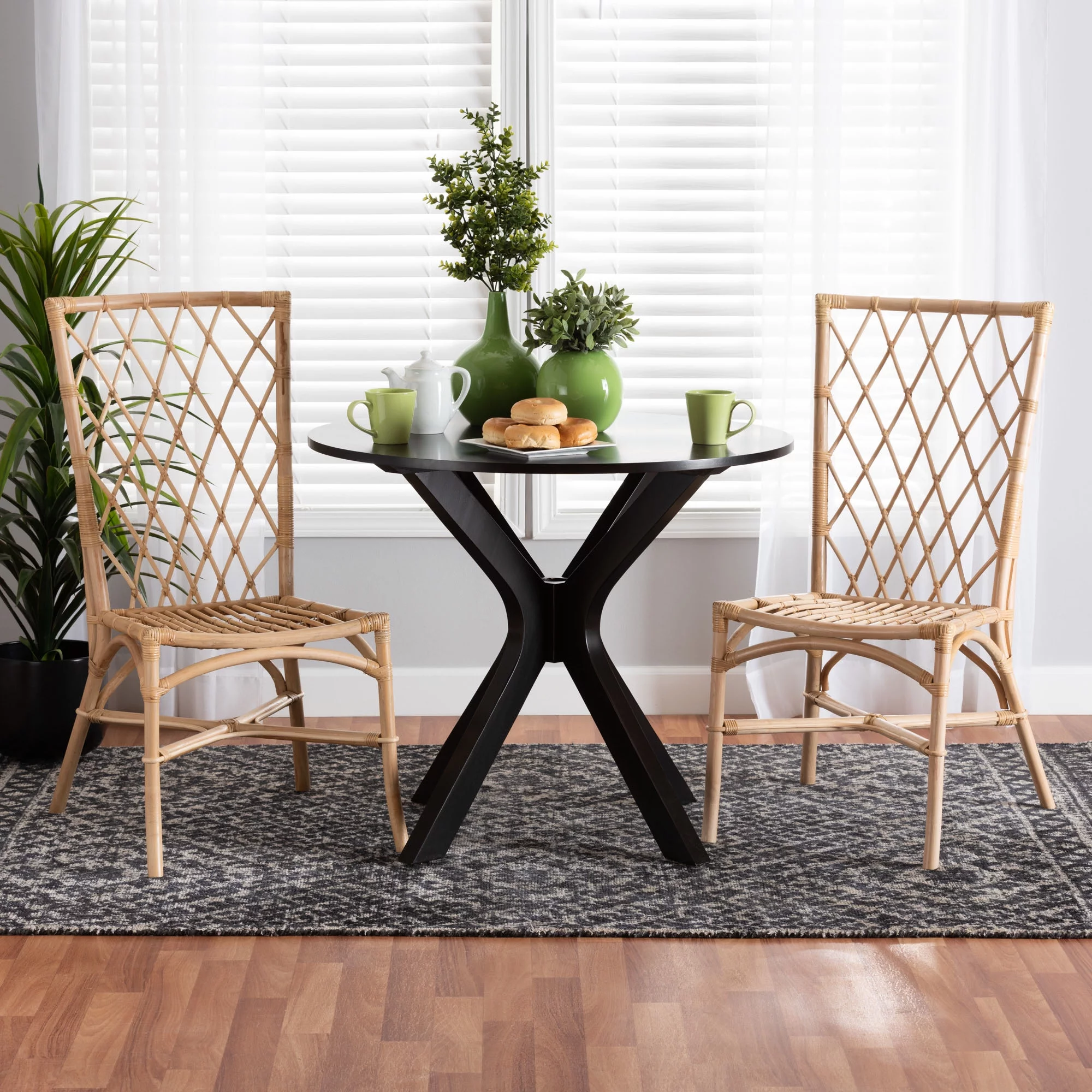 bali & pari Doria Modern Bohemian Natural Brown Rattan 2-Piece Dining Chair Set