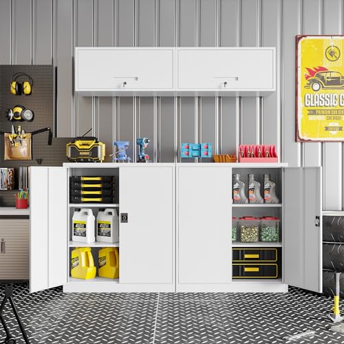 Metal Garage Storage Cabinet with Wheels,Metal Storage Cabinet with Adjustable Shelves,Steel Tool Cabinets with Locking Door for Home, School, Office, Garage (Black)