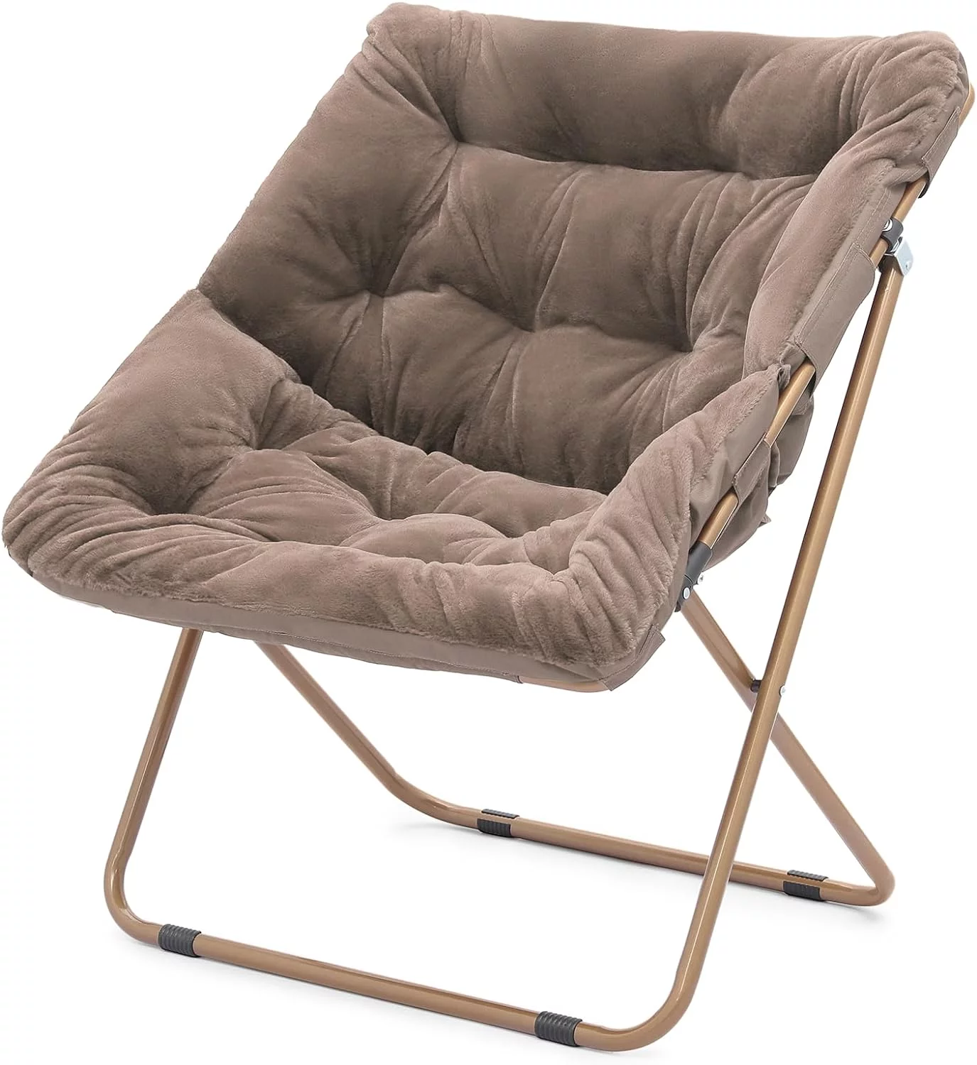 Foldable Oversized Square Large Adult Moon Saucer Chair Cozy Bedroom Beige Sitting Lounger Furniture