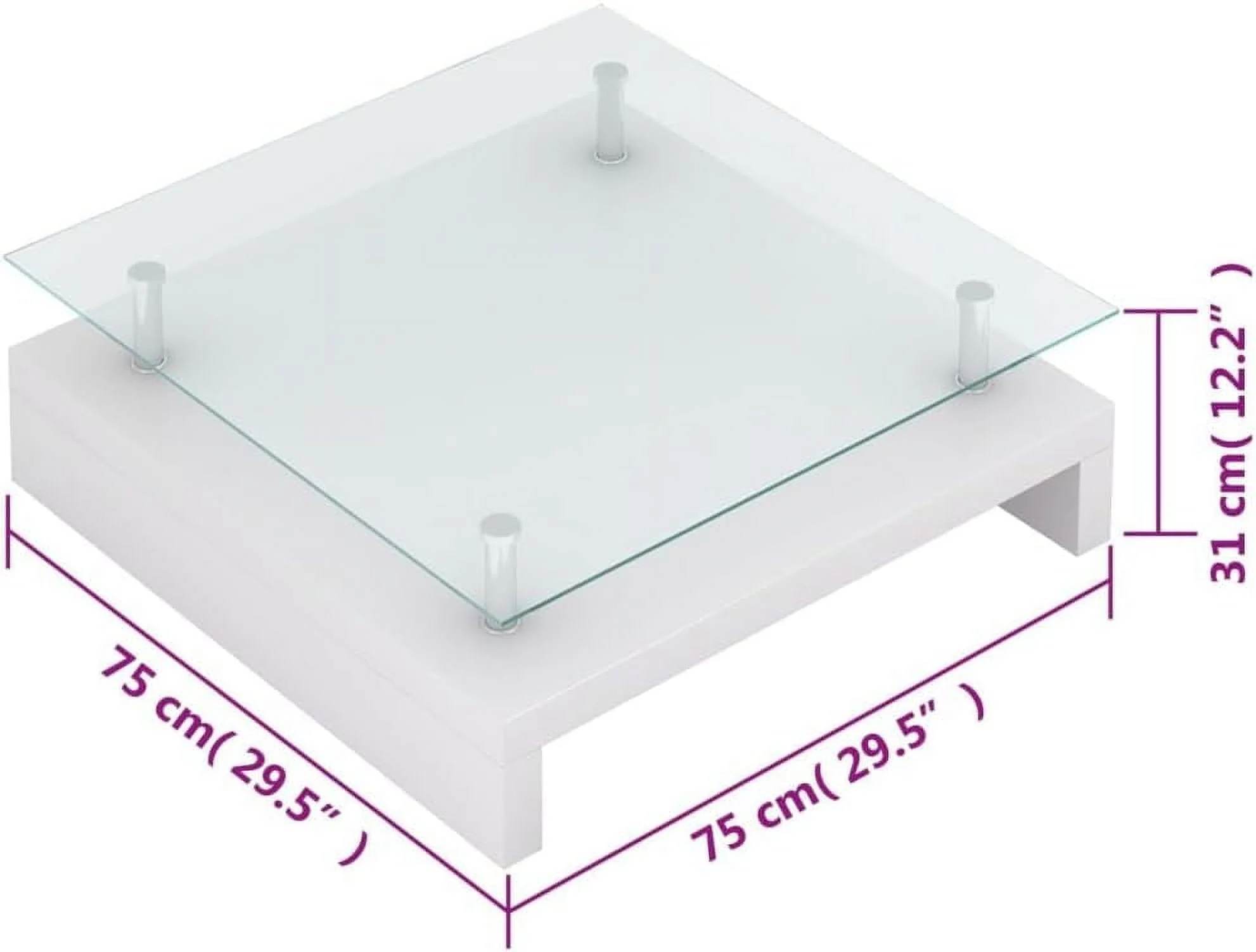 xrboomlife Coffee Table with Glass Top Side Table End Tables Living Room Tables Decorative Table Low Table Cocktail Table for Living Room Balcony Cabin Bed Room Dining Room White